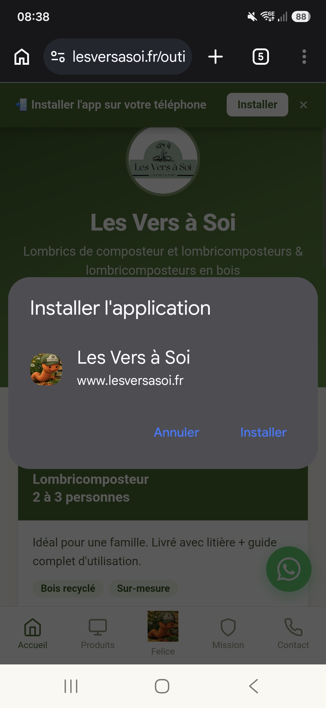 Fenêtre de confirmation d'installation