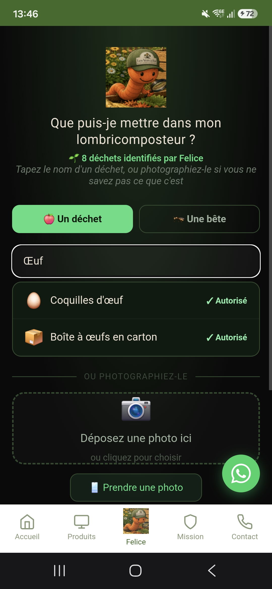 Recherche d'un déchet dans Felice