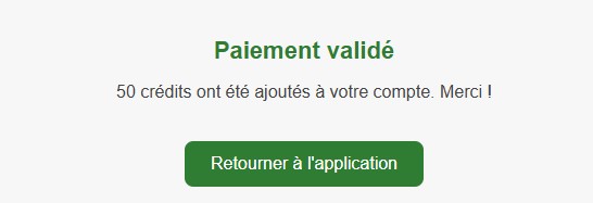 Confirmation de paiement, crédits ajoutés
