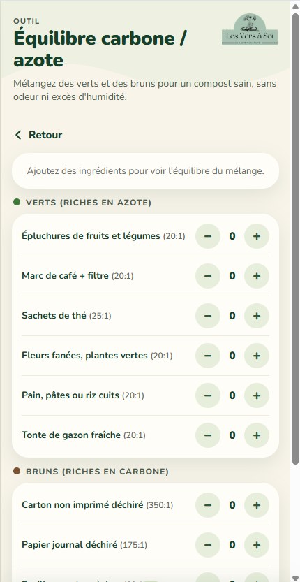 Outil Équilibre carbone / azote avec la liste des verts et des bruns