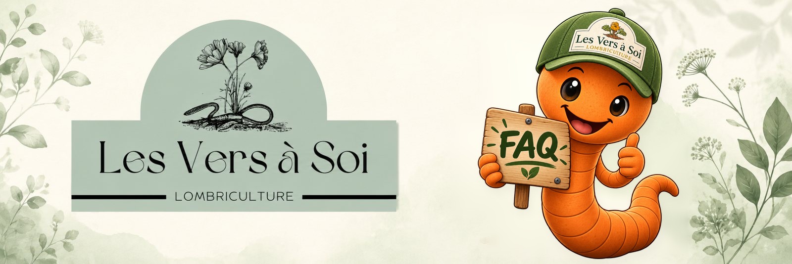 Les Vers à Soi, lombriculture. Felice, la mascotte, tient un panneau FAQ